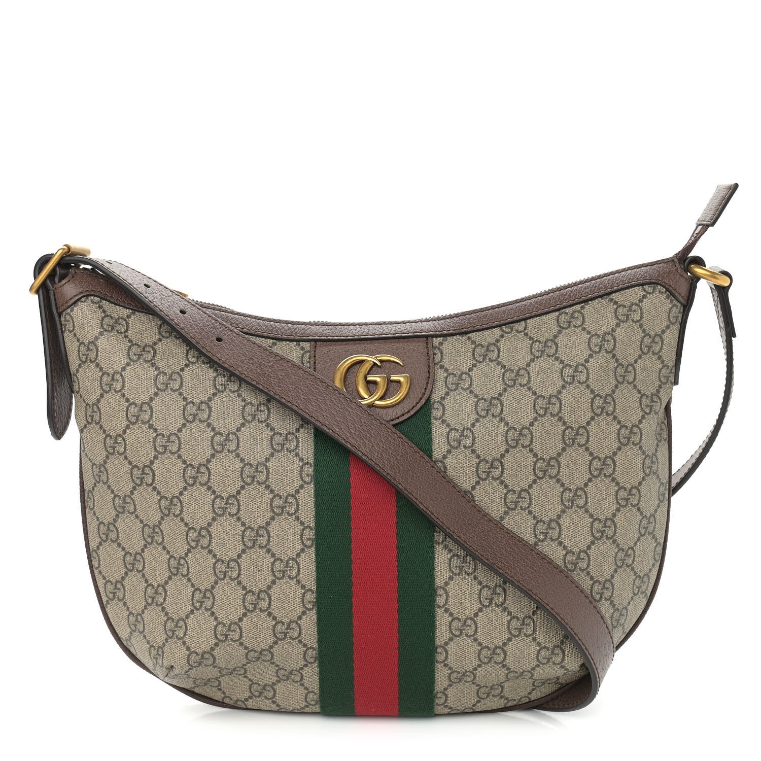 Gucci GG Supreme Monogram Web Small Ophidia Half Moon Hobo Brown 1 of 10