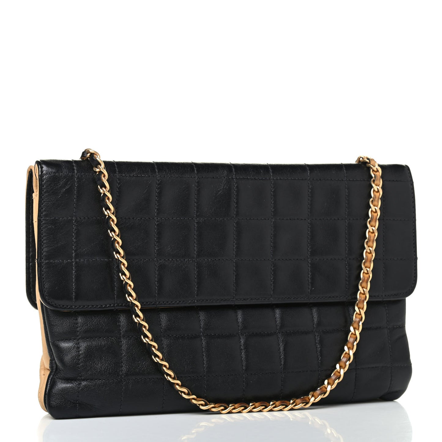 Lambskin Chocolate Bar Double Sided Shoulder Clutch Black Beige