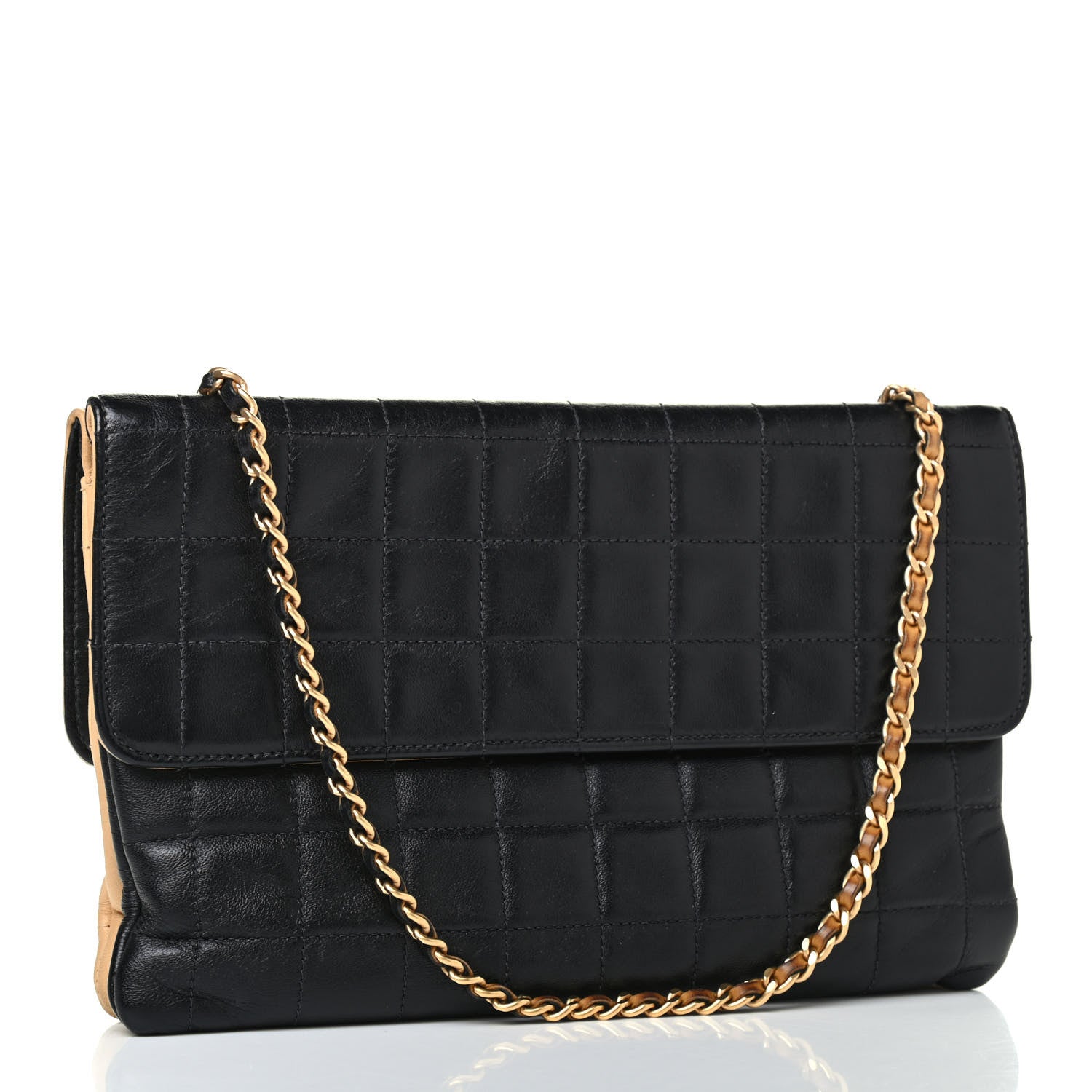 Chanel Lambskin Chocolate Bar Double Sided Shoulder Clutch Black Beige 2 of 4