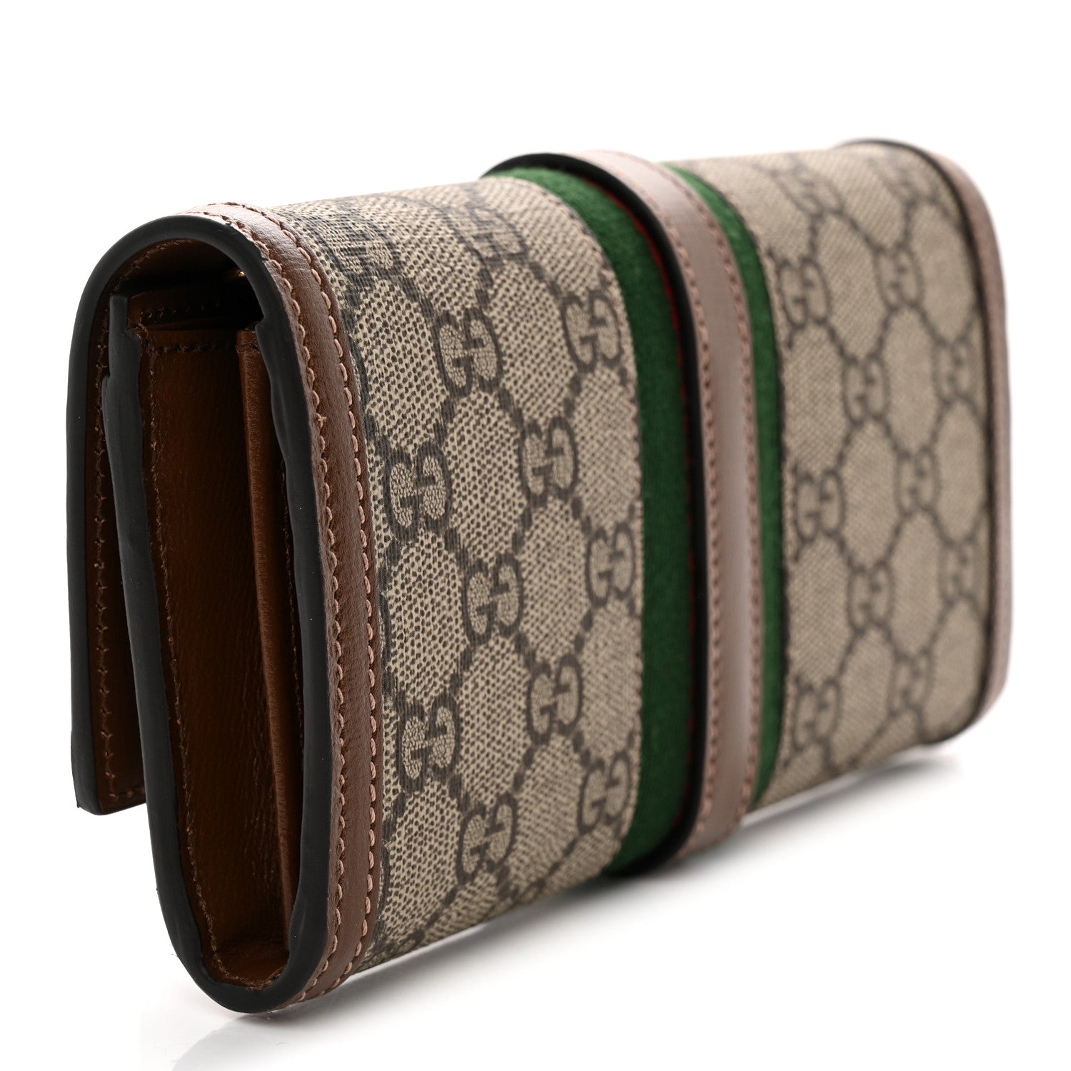 Gucci GG Supreme Monogram Azalea Calfskin Web Jackie 1961 Chain Wallet Beige Ebony Brown Sugar 3 of 8
