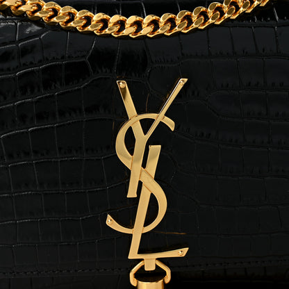 Saint Laurent Calfskin Crocodile Embossed Small Classic Monogram Kate Tassel Satchel Black 7 of 10
