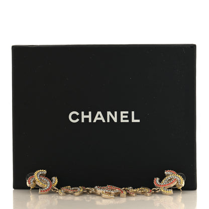 Chanel Metal Crystal CC Triple Drop Earrings Gold Multicolor 5 of 5