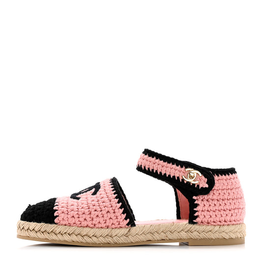 Braided Knit Cap Toe CC Ankle Strap Espadrilles 37 Light Pink Black