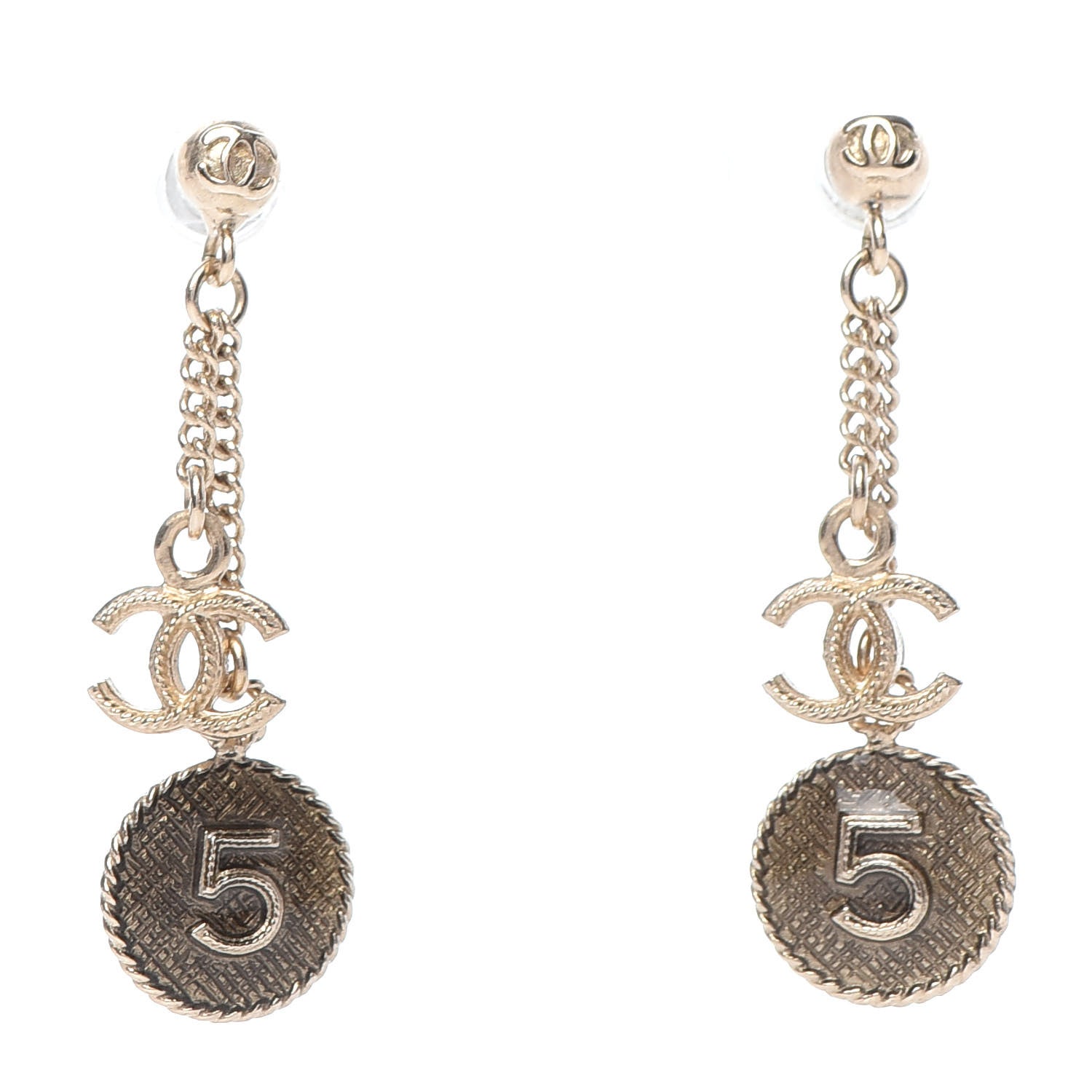 Chanel Enamel N°5 CC Drop Earrings Gold 1 of 3