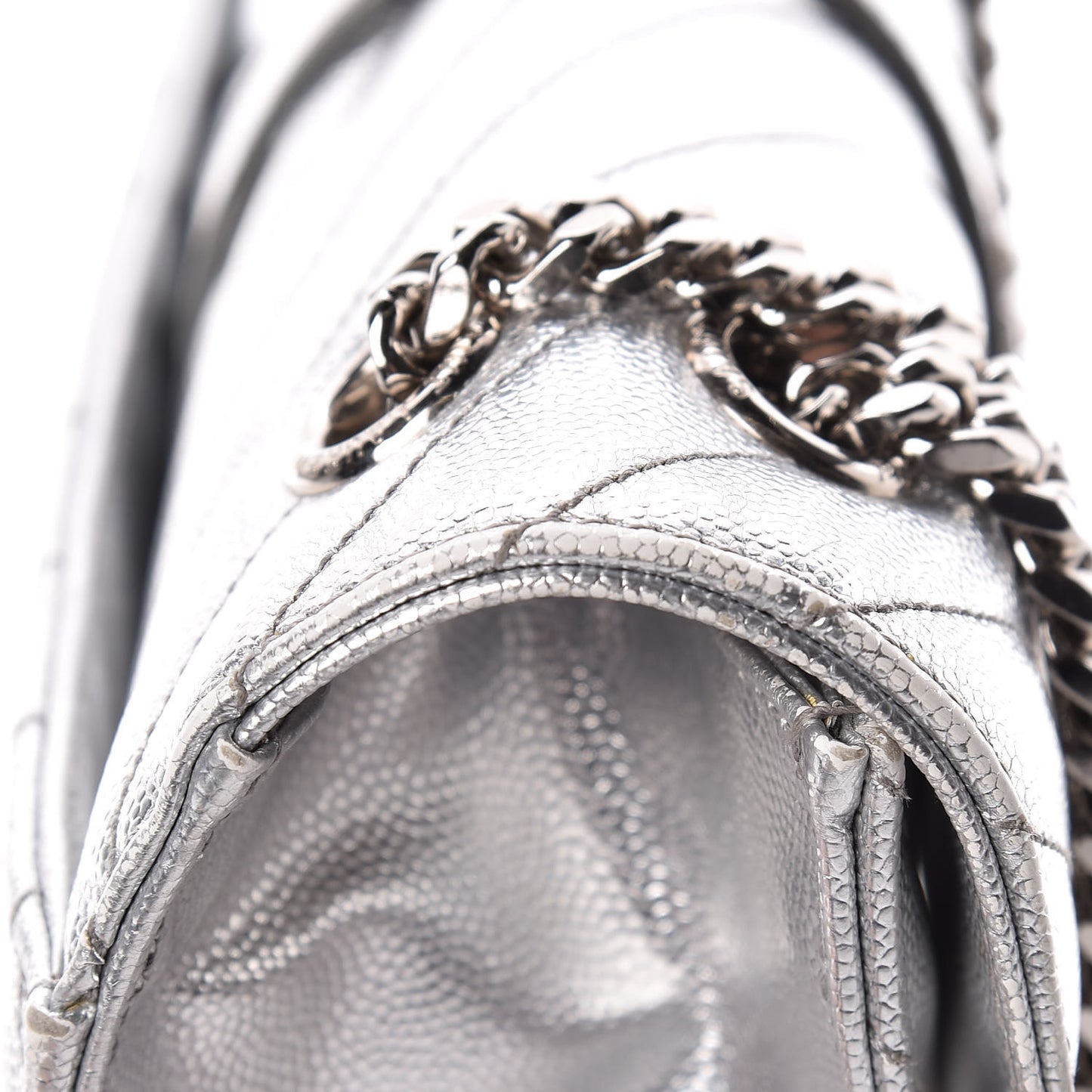 Metallic Grain De Poudre Matelasse Medium Monogram Satchel Silver