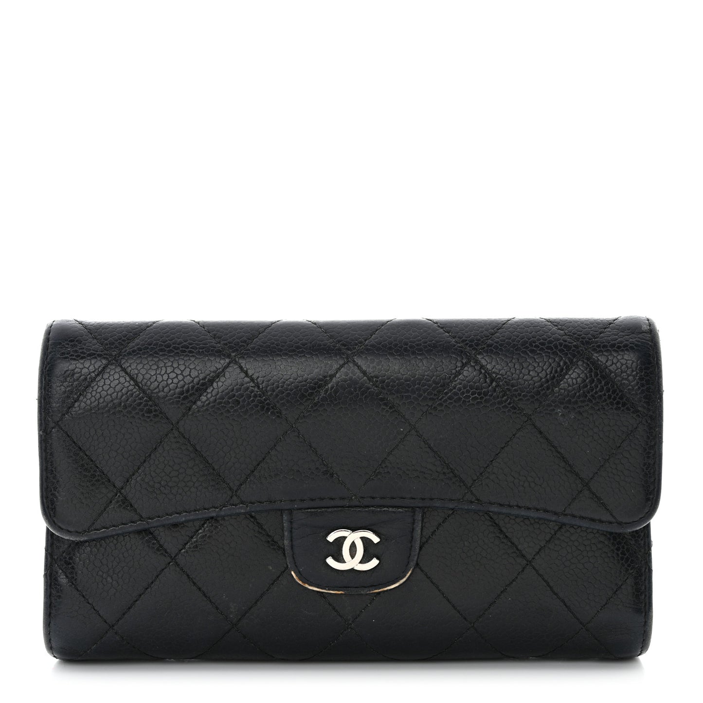 Caviar Quilted Large Flap Wallet Black