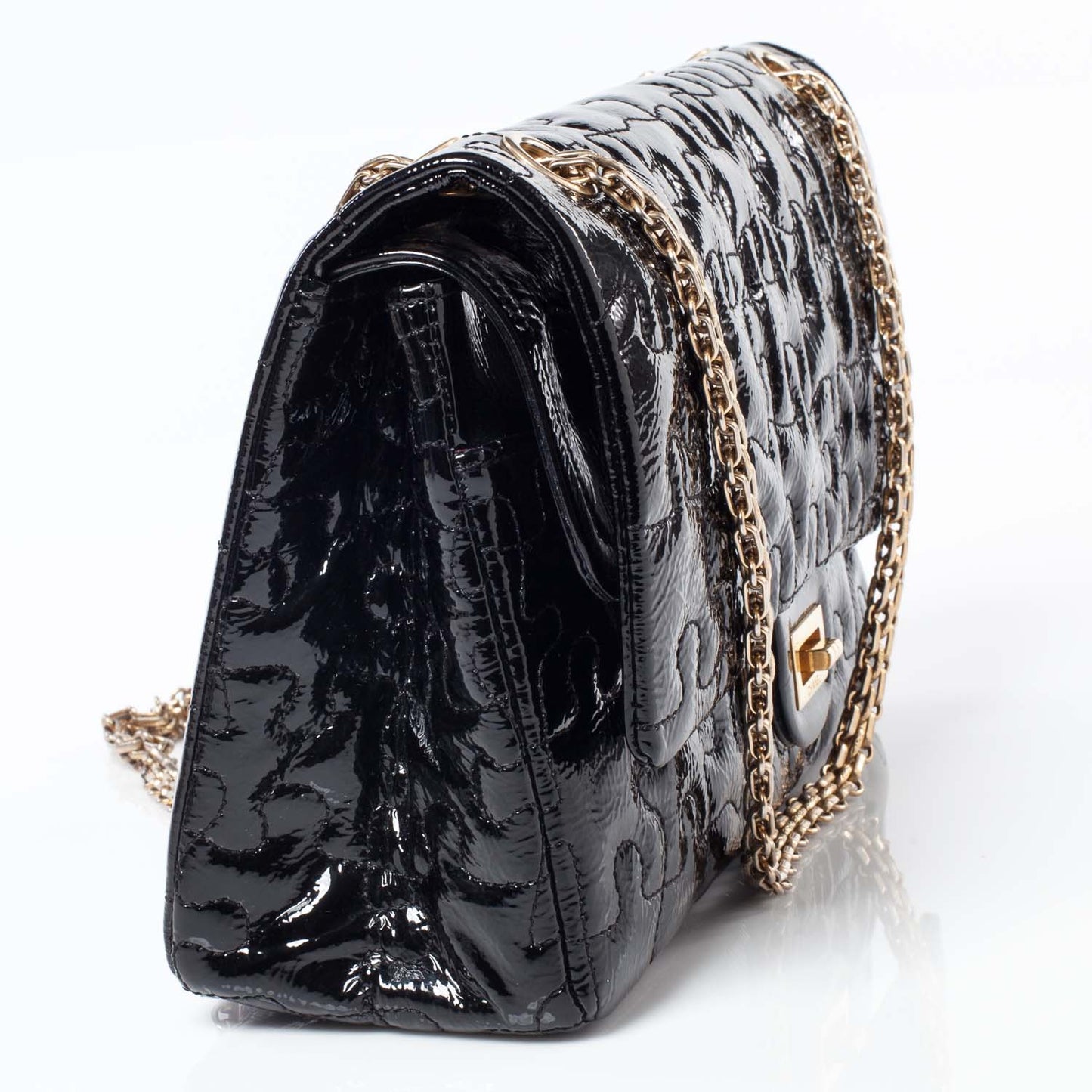 Crackled Patent Calfskin Puzzle 2.55 Reissue 226 Flap Black