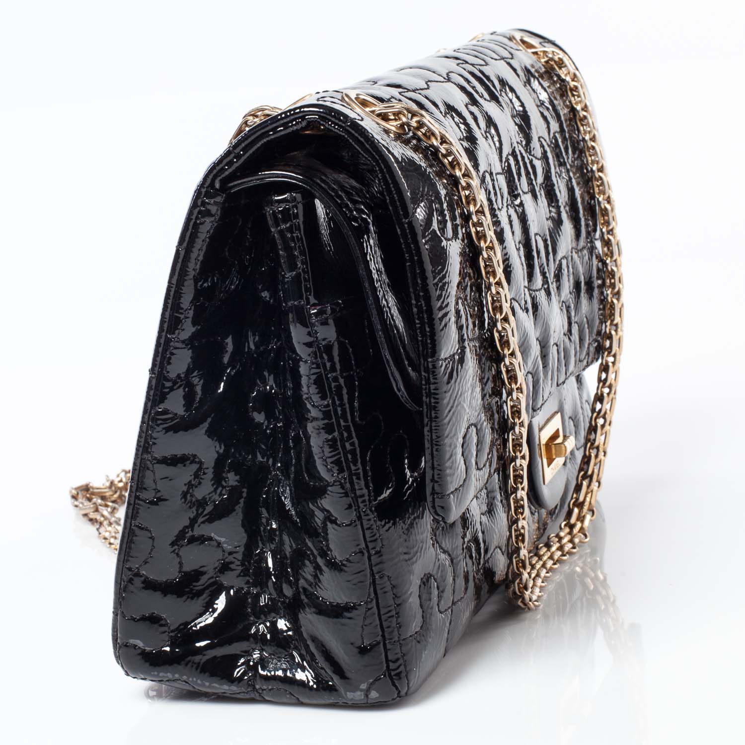 Chanel Crackled Patent Calfskin Puzzle 2.55 Reissue 226 Flap Black 3 of 10