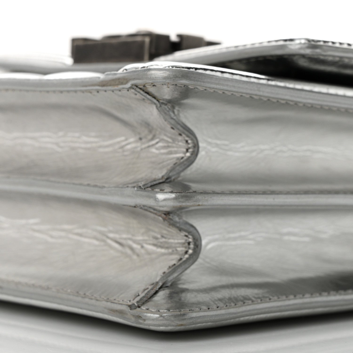 Chanel Metallic Goatskin Quilted North South Boy Flap Silver 10 of 12