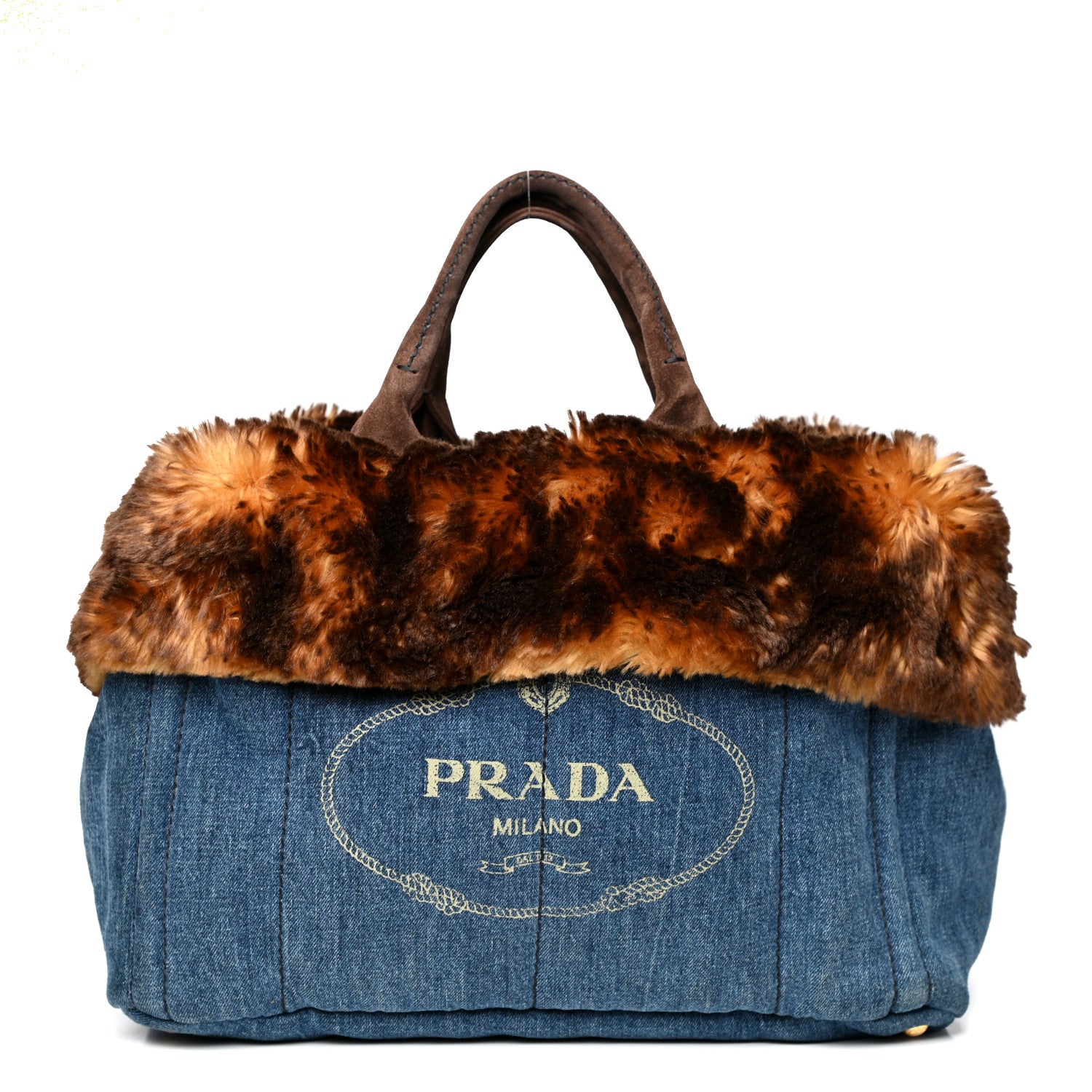Prada Denim Eco Lapin Logo Tote Avio Tabacco 1 of 11