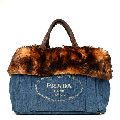 Prada Denim Eco Lapin Logo Tote Avio Tabacco 1 of 11