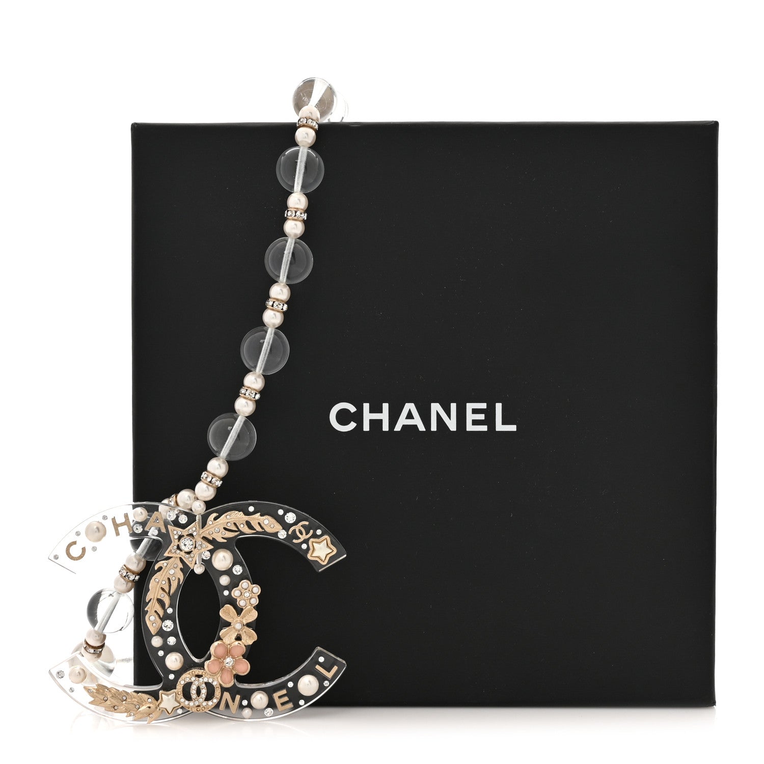 Chanel Resin Pearl Crystal Beaded CC Pendant Short Necklace Gold Pink 5 of 5