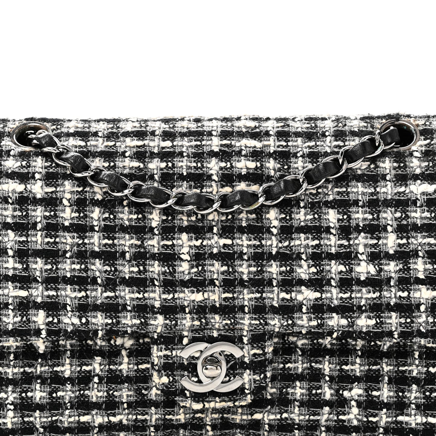 Tweed Quilted Medium Double Flap Black