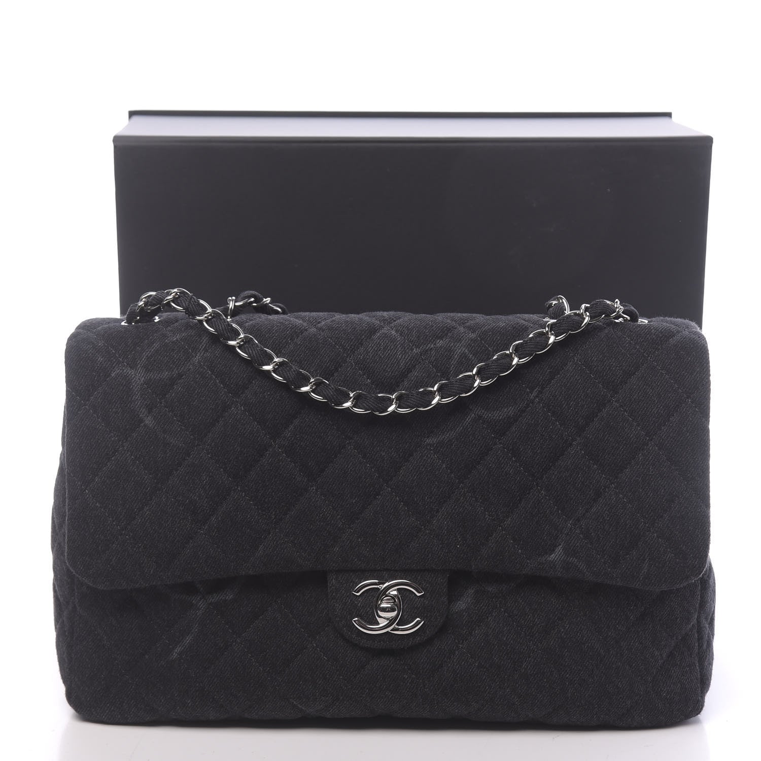Chanel Denim Quilted CC Print Jumbo Single Flap Black 11 of 11