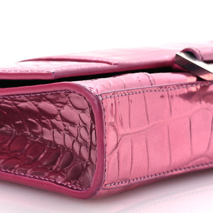 Balenciaga Metallic Shiny Calfskin Crocodile Embossed Hourglass Chain Bag Pink 14 of 18