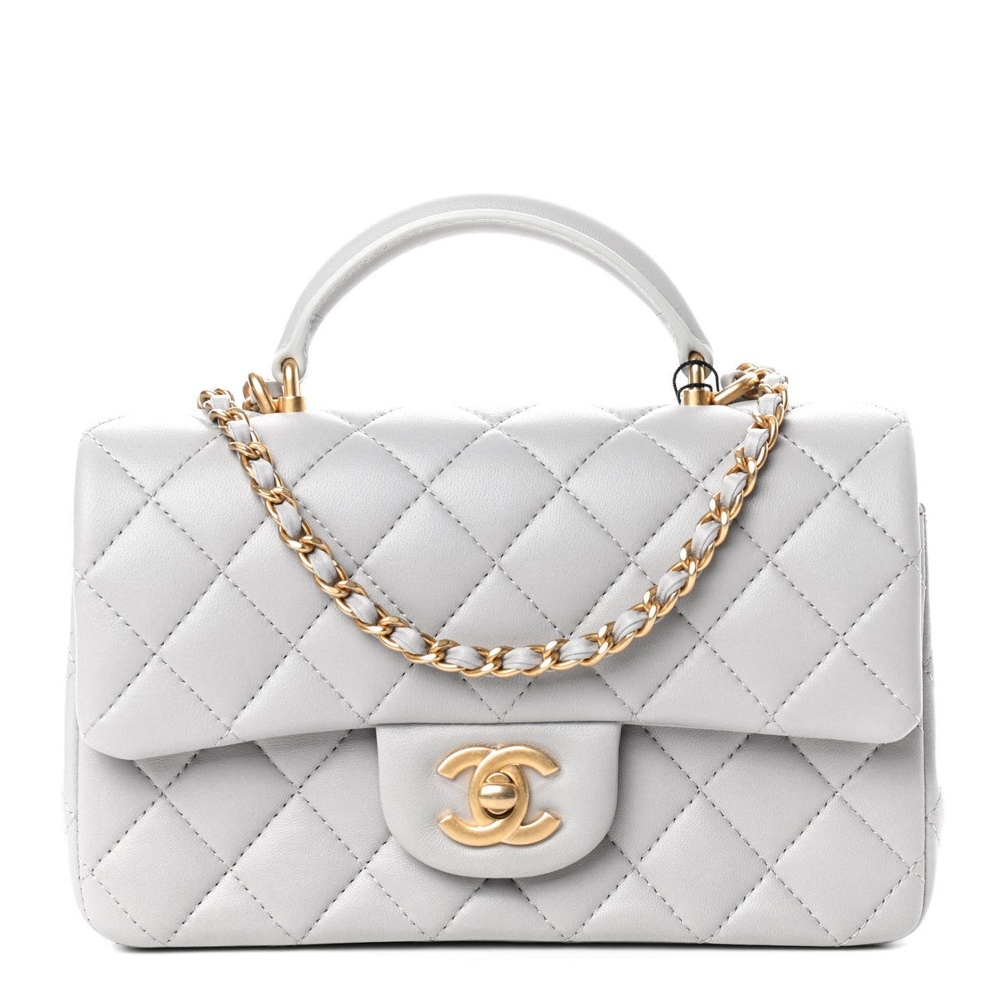 Lambskin Quilted Mini Top Handle Rectangular Flap Grey