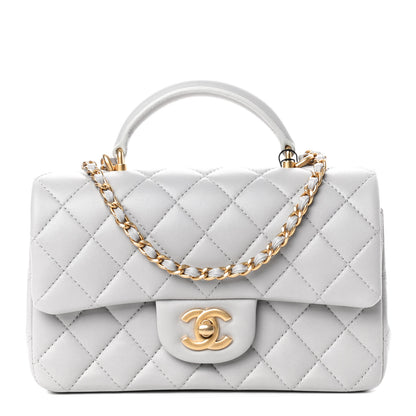 Chanel Lambskin Quilted Mini Top Handle Rectangular Flap Grey 1 of 12
