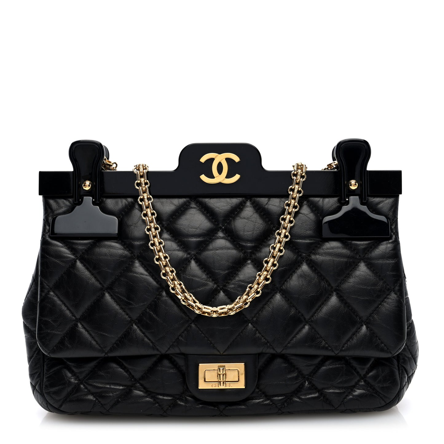 Aged Calfskin Quilted 2.55 Reissue 225 Hanger Flap Black