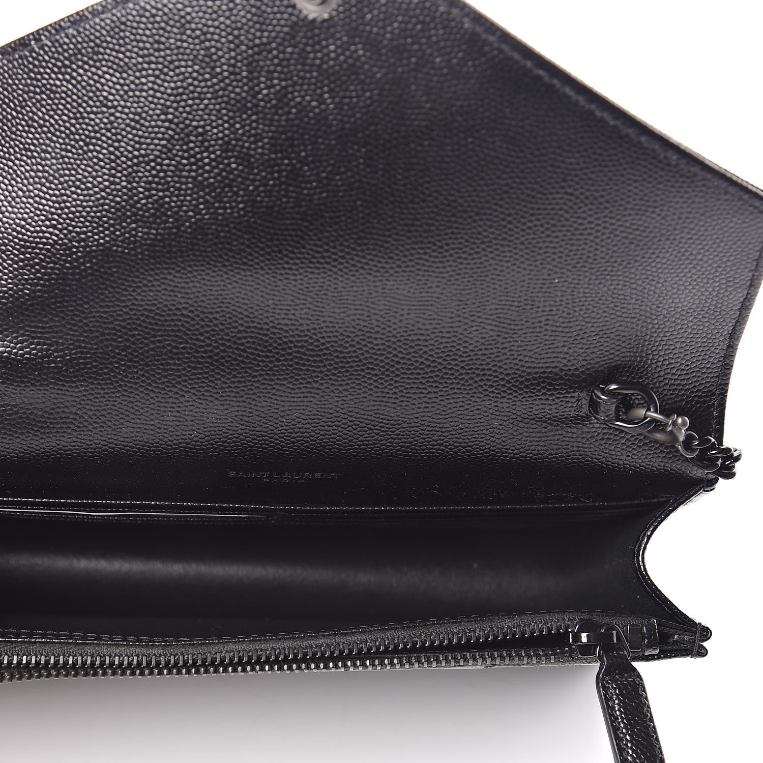 Saint Laurent Grain De Poudre Matelasse Chevron Monogram Envelope Chain Wallet Black 5 of 11
