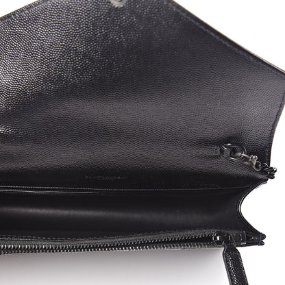 Saint Laurent Grain De Poudre Matelasse Chevron Monogram Envelope Chain Wallet Black 5 of 11
