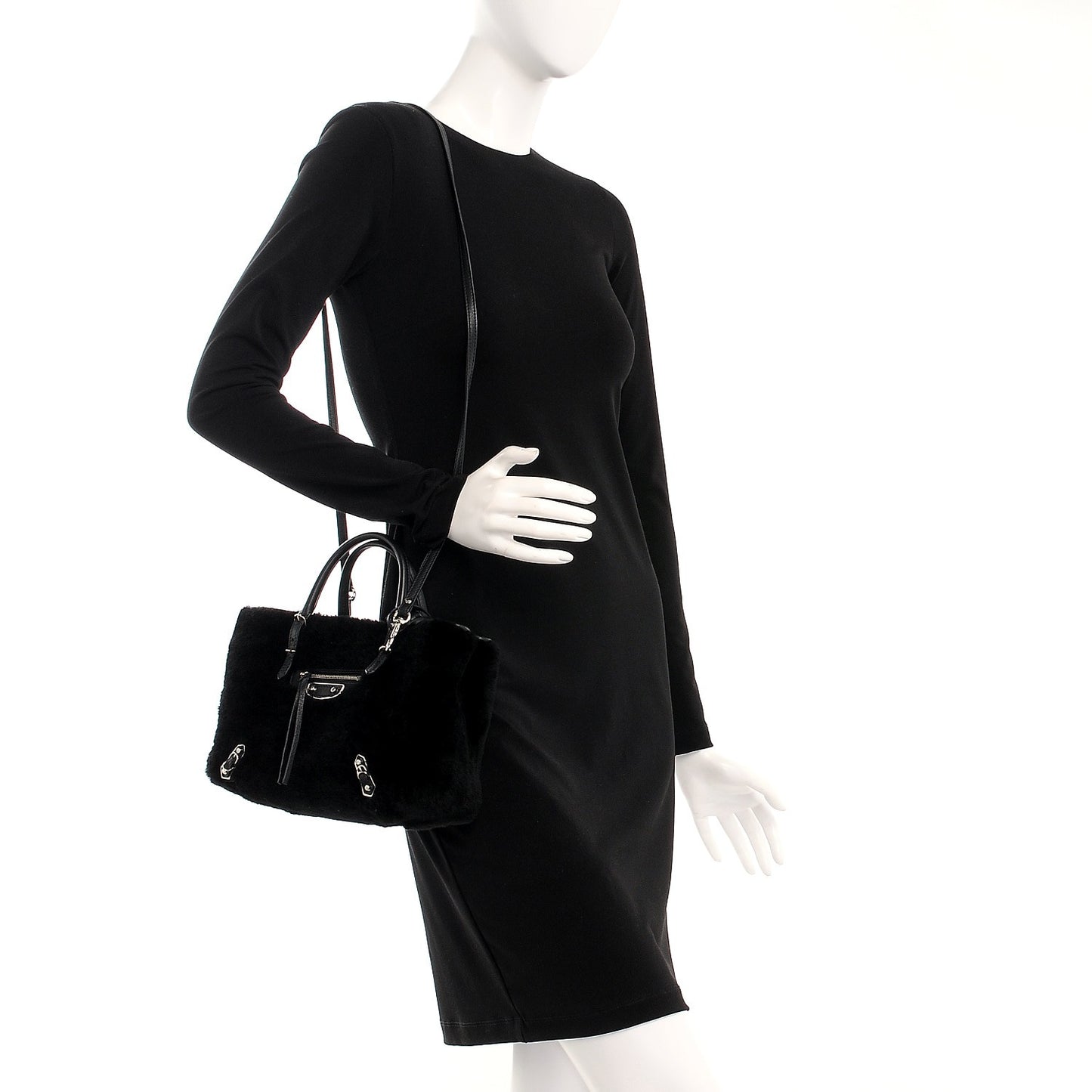 Shearling Silver Metallic Edge Hardware Papier Mini A4 Tote Black