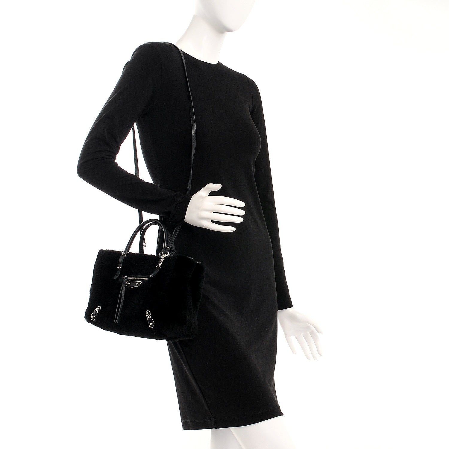 Balenciaga Shearling Silver Metallic Edge Hardware Papier Mini A4 Tote Black 3 of 9