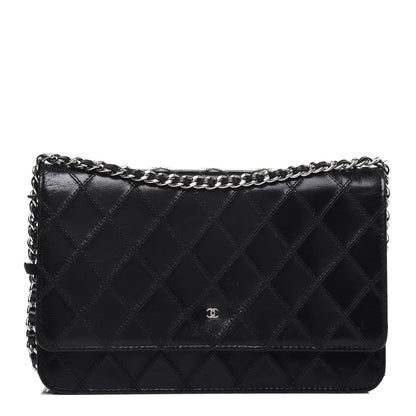 Chanel Lambskin Diamond Stitched Wallet On Chain WOC Black 1 of 24