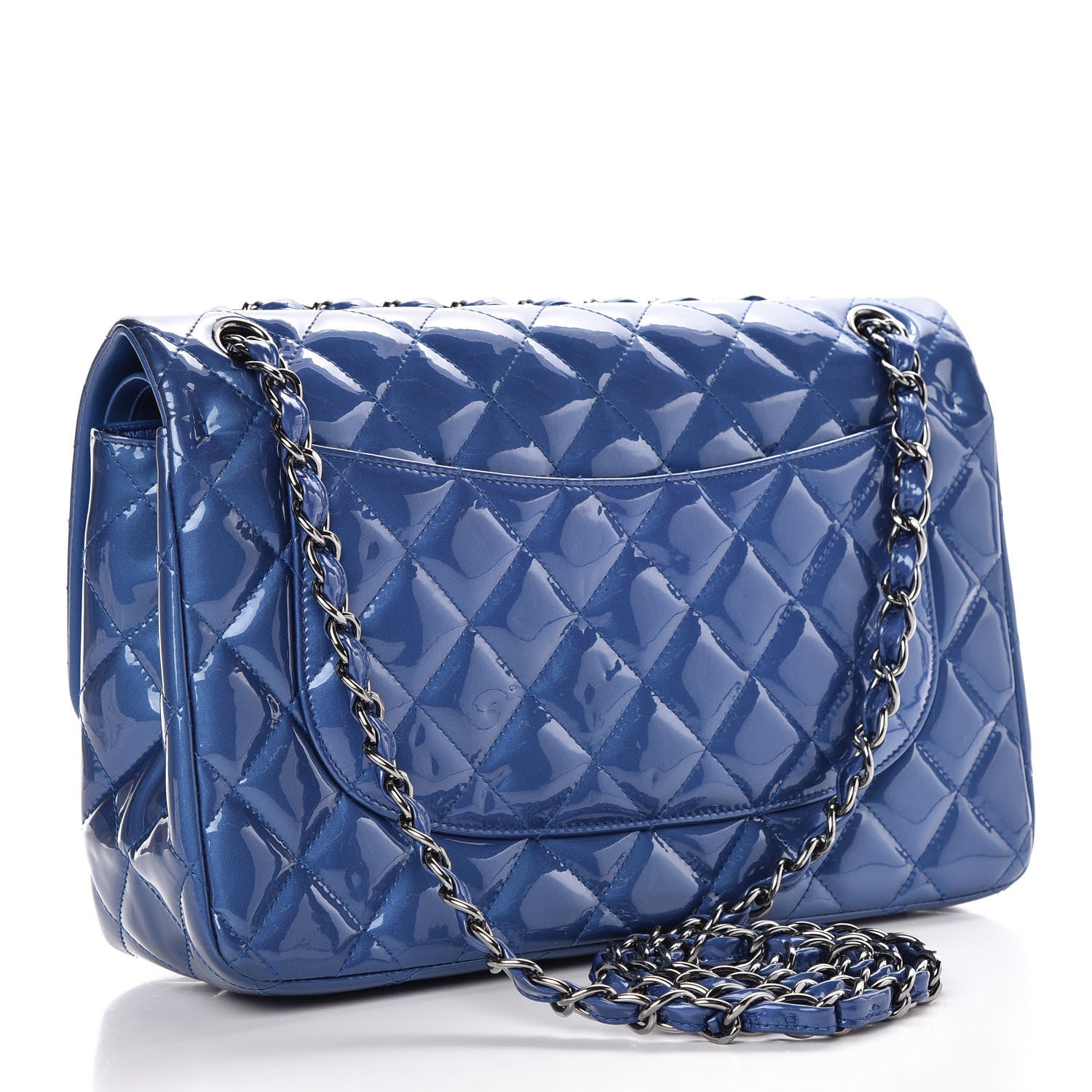 Chanel Patent Quilted Jumbo Double Flap Dark Blue 4 of 8