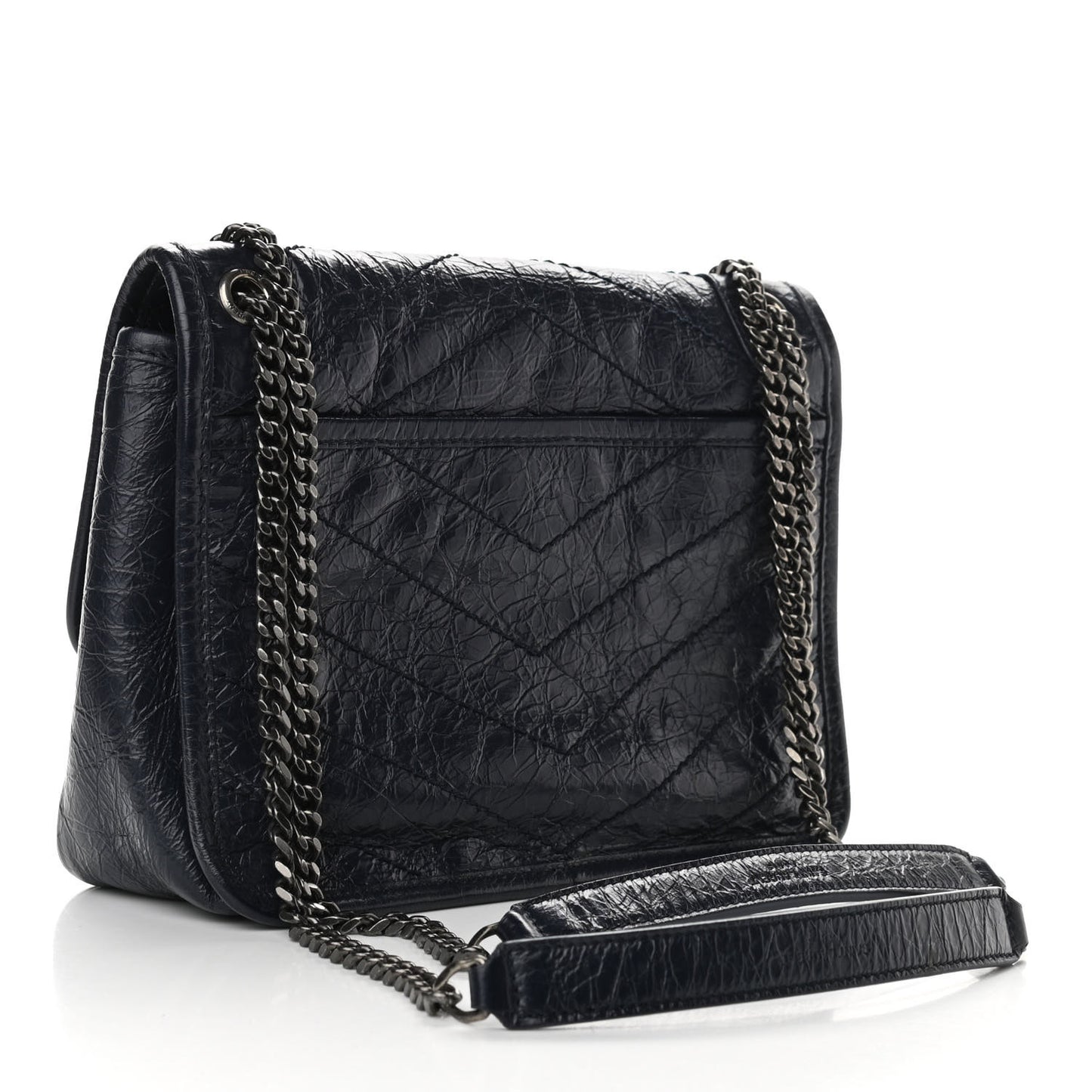Crinkled Calfskin Matelasse Monogram Baby Niki Chain Satchel Navy