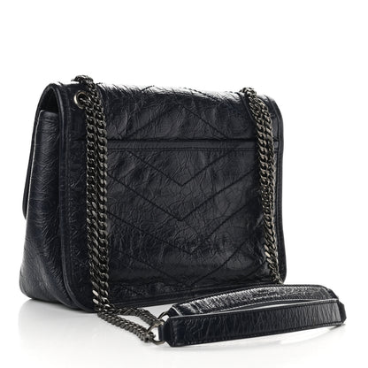 Saint Laurent Crinkled Calfskin Matelasse Monogram Baby Niki Chain Satchel Navy 3 of 9