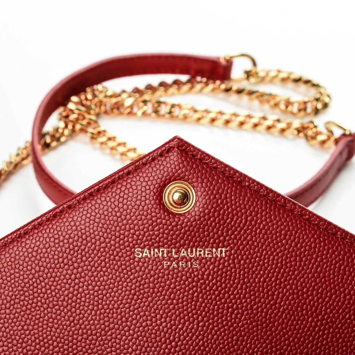 Saint Laurent Grain De Poudre Matelasse Chevron Monogram Envelope Chain Wallet New Red 6 of 7