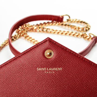 Saint Laurent Grain De Poudre Matelasse Chevron Monogram Envelope Chain Wallet New Red 6 of 7