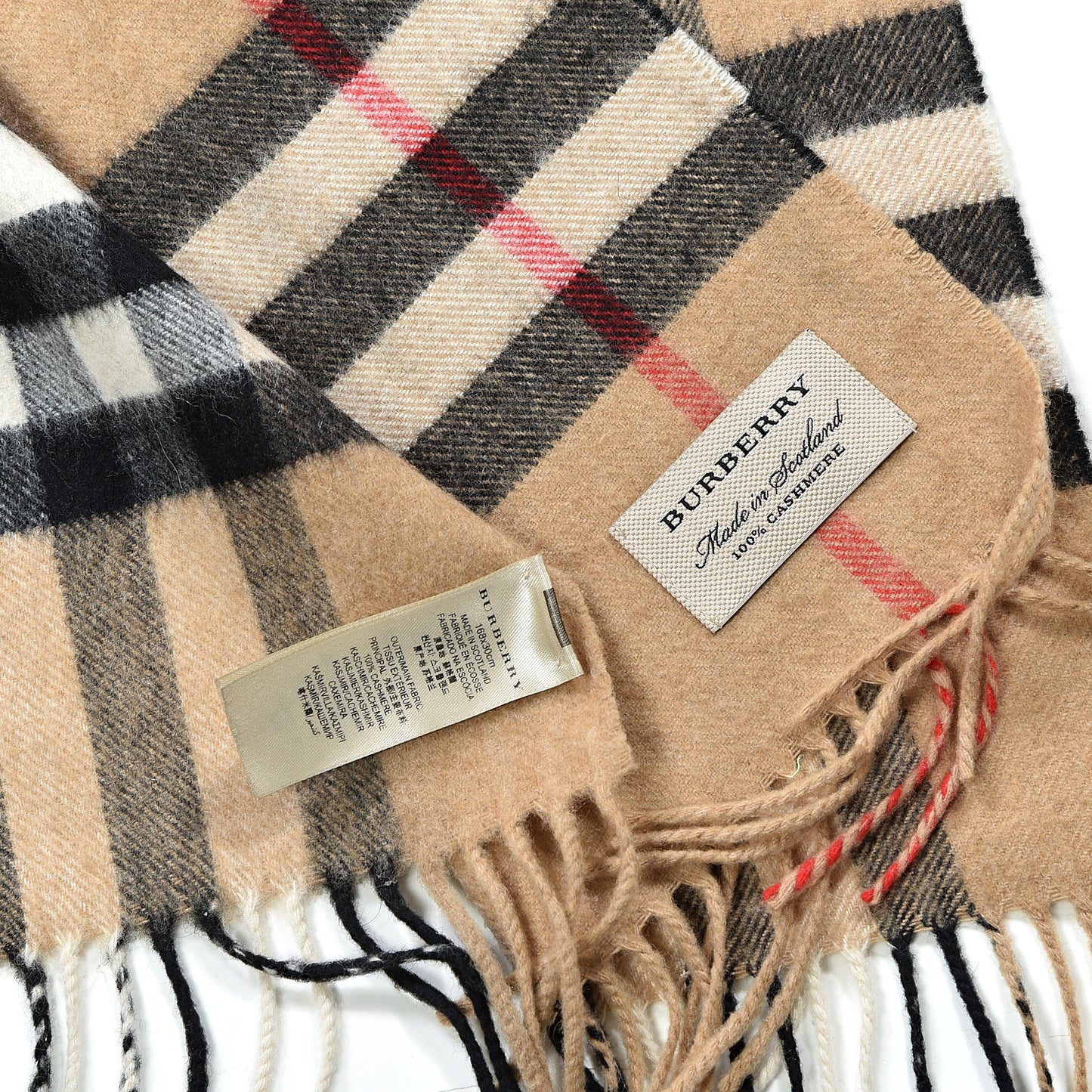 Cashmere Giant Heritage Check Fringe Scarf Camel