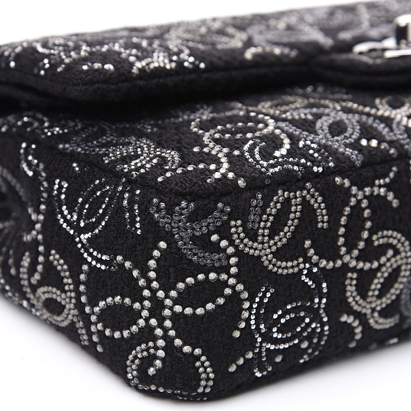 Tweed Strass Medium Pudong Double Flap Black