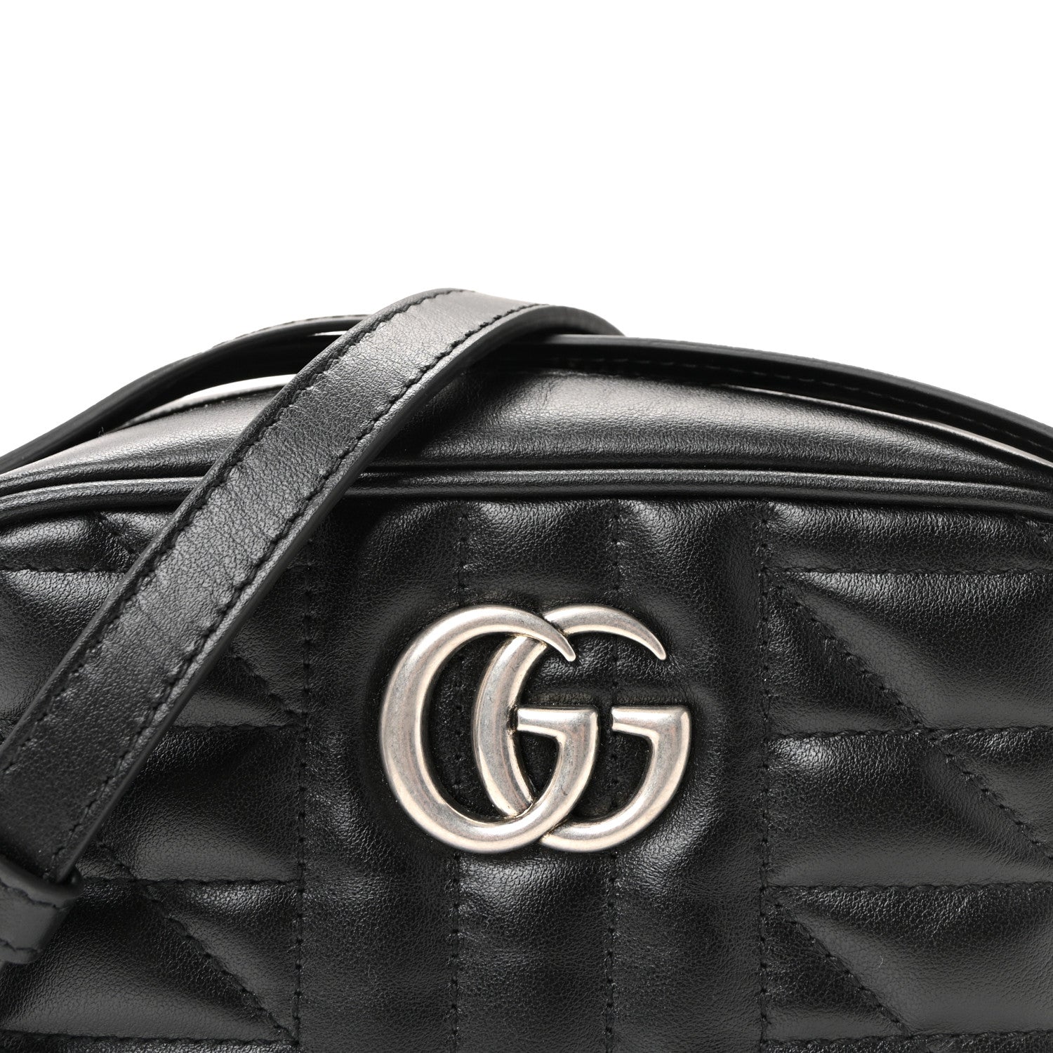 Gucci Calfskin Matelasse Aria Mini GG Marmont Chain Shoulder Bag Black 8 of 10