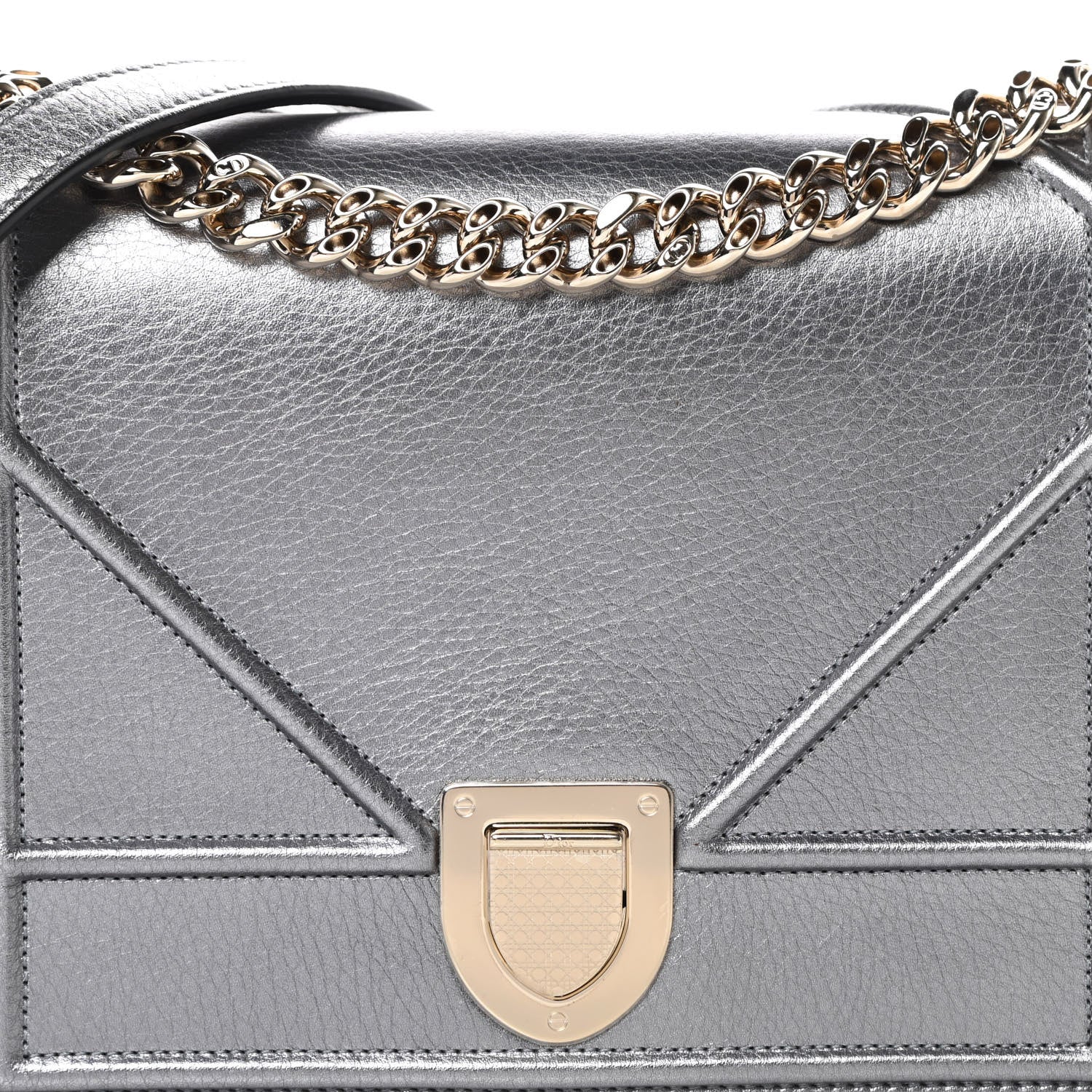 Christian Dior Metallic Grained Calfskin Medium Diorama Flap Bag Silver 8 of 17