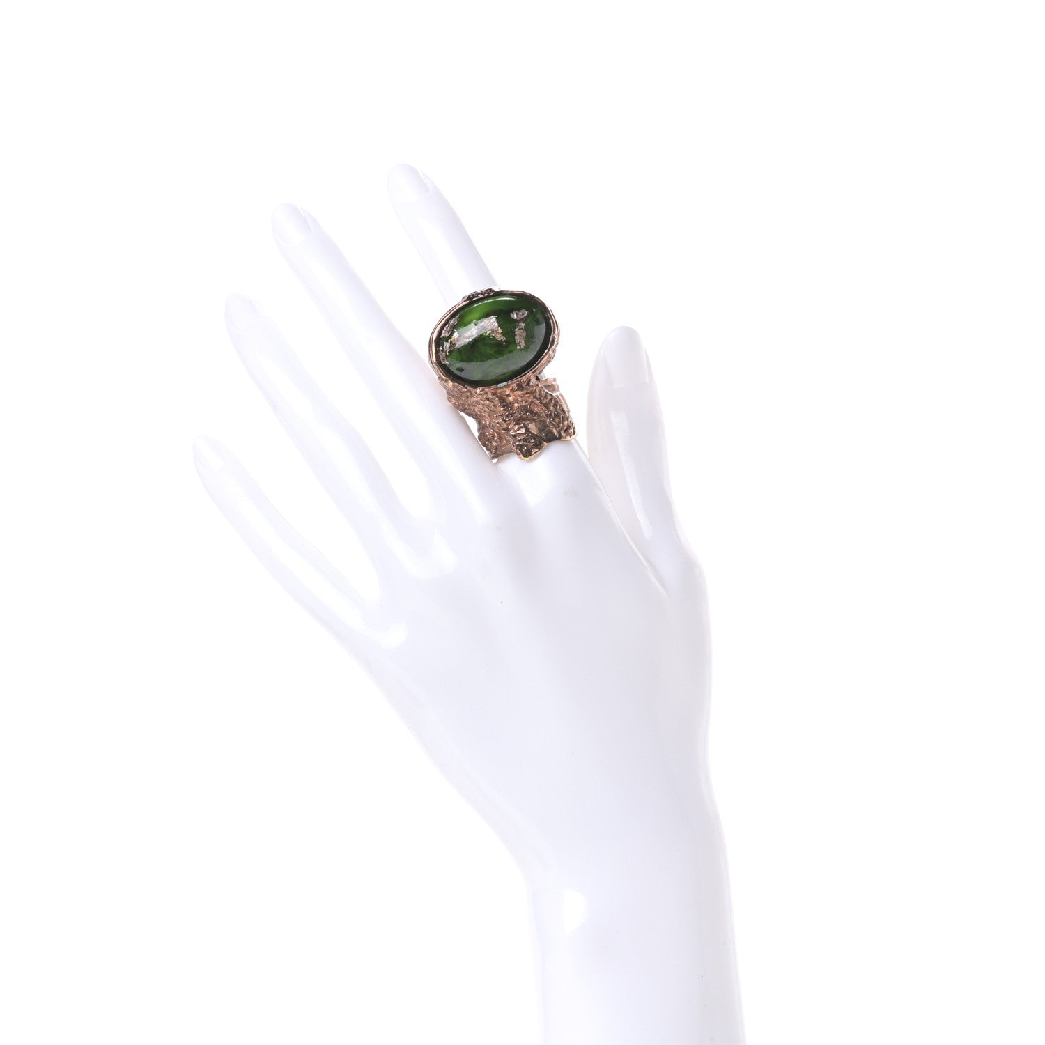 Saint Laurent Glass Cabochon Arty Ovale Ring 6 Rose Gold Green 2 of 4