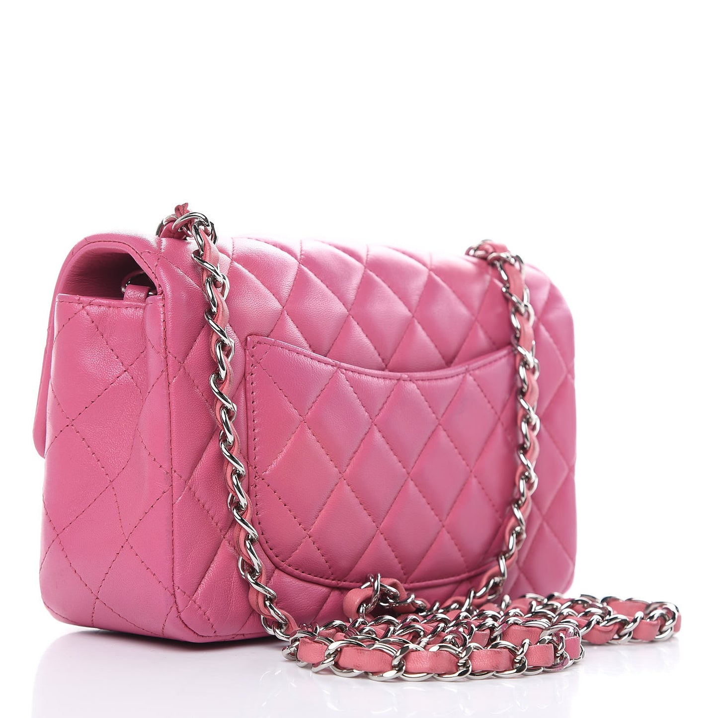 Lambskin Quilted Mini Rectangular Flap Dark Pink