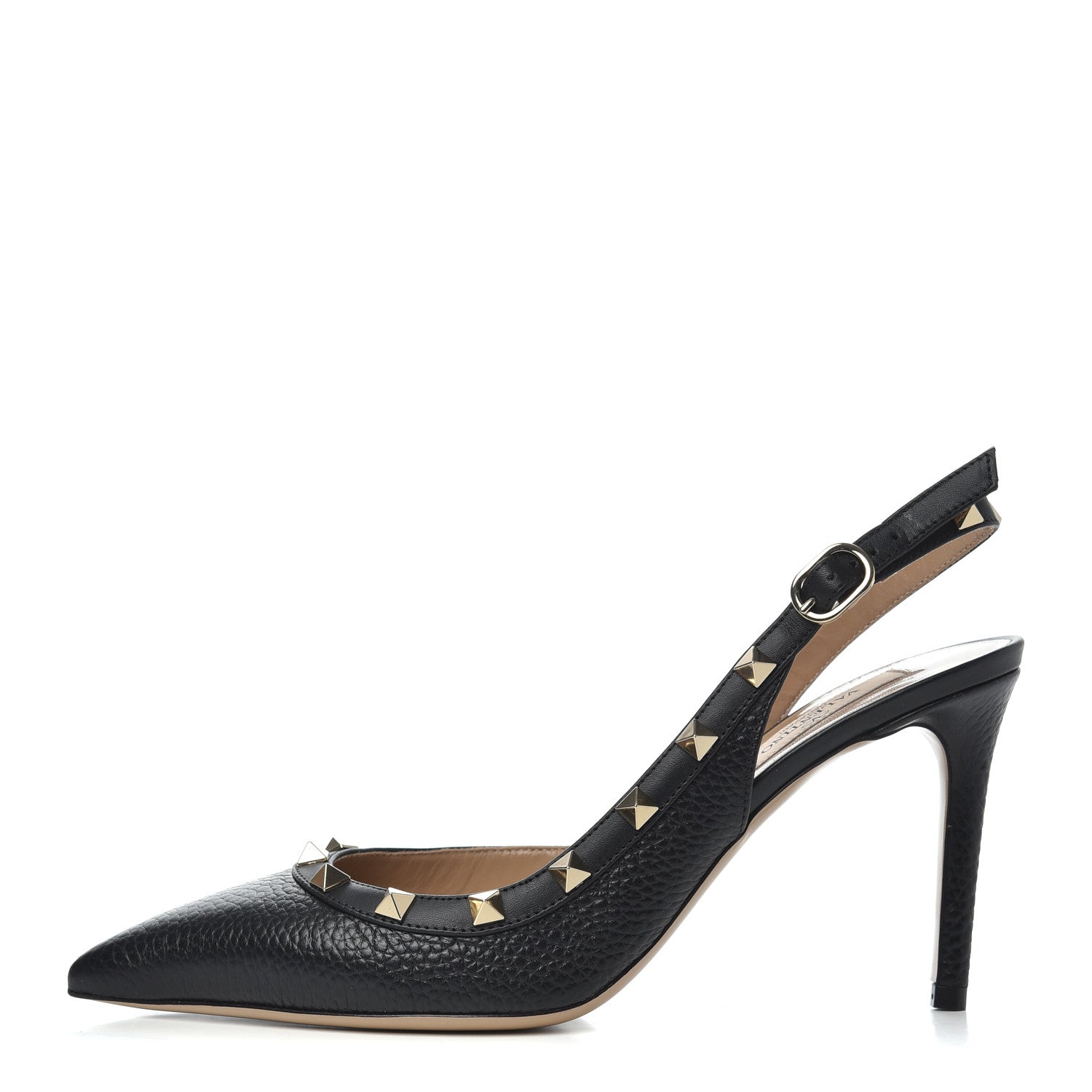 Valentino Garavani Pebbled Calfskin Rockstud Half d'Orsay Slingback 85mm Pumps 37.5 Black 1 of 12