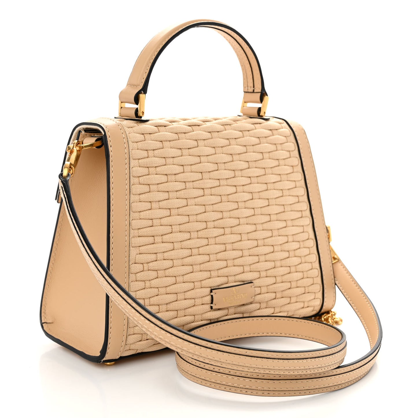 Woven Straw Small VSling Top Handle Satchel Naturale