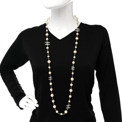 Chanel Crystal Pearl CC Long Necklace Silver 2 of 8