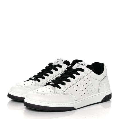 Chanel Grained Calfskin Fabric Womens Logo Sneakers 39.5 White Black 3 of 8