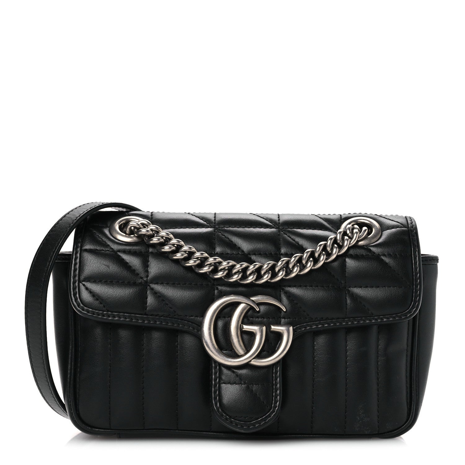 Gucci Calfskin Matelasse Aria Mini GG Marmont Shoulder Bag Black 1 of 10