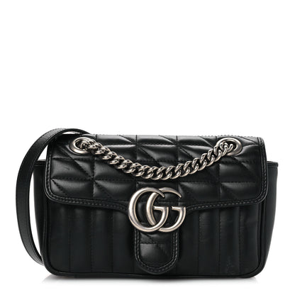 Gucci Calfskin Matelasse Aria Mini GG Marmont Shoulder Bag Black 1 of 10