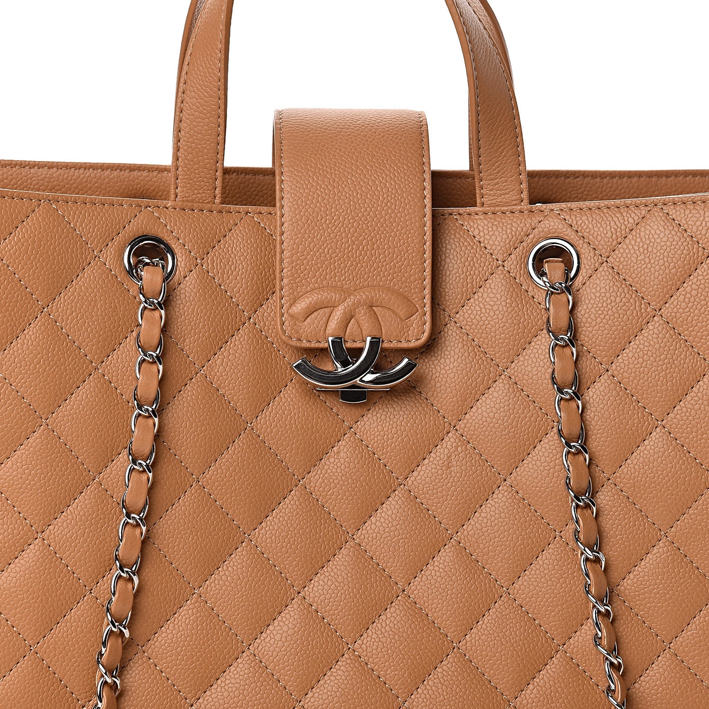Caviar Quilted Large CC Box Shopping Tote Camel