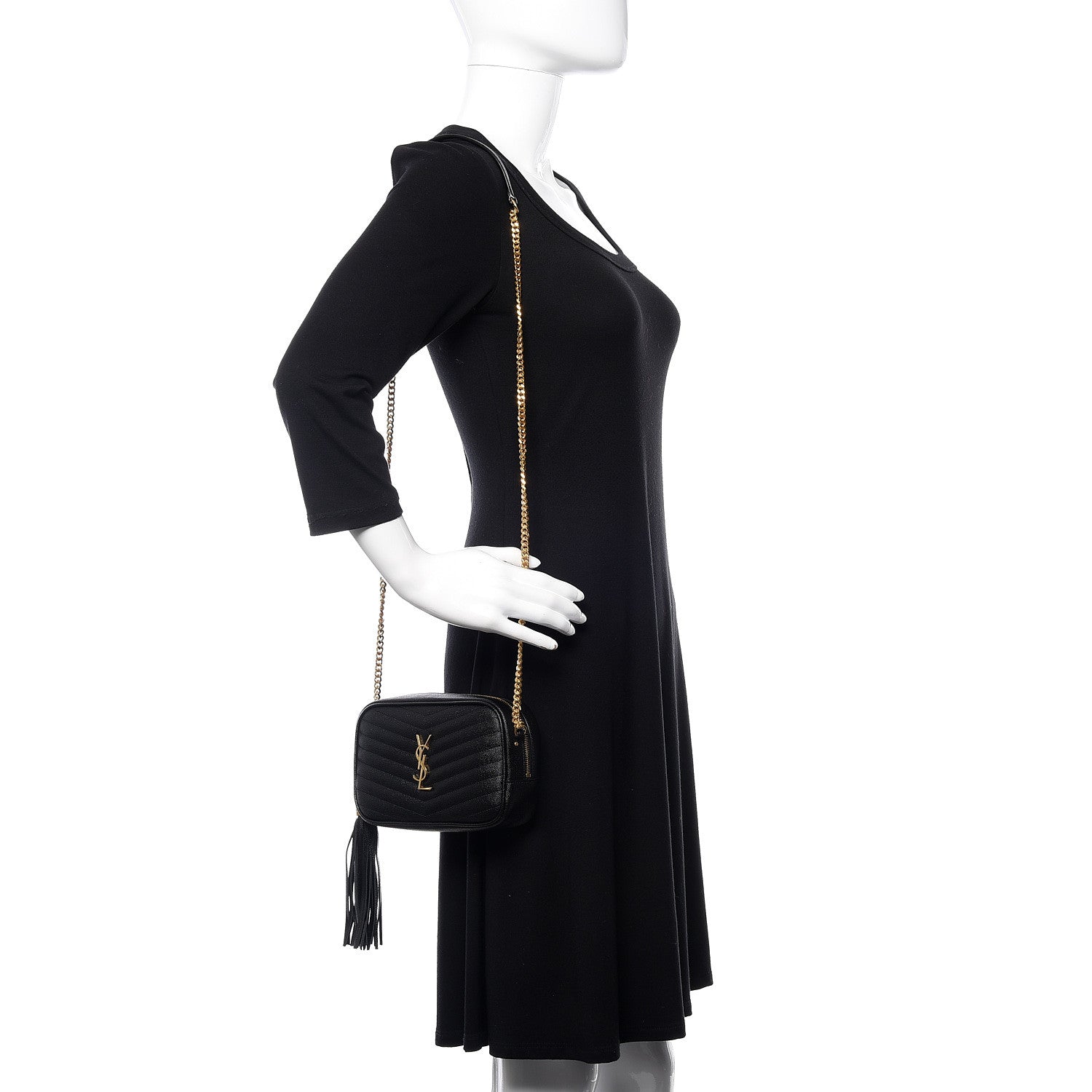 Saint Laurent Grain De Poudre Matelasse Monogram Mini Lou Camera Bag Black 2 of 12