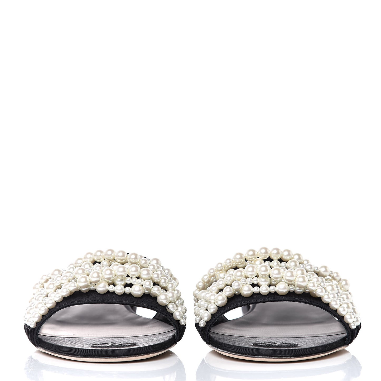Satin Pearl Flat Sandals 39 Black