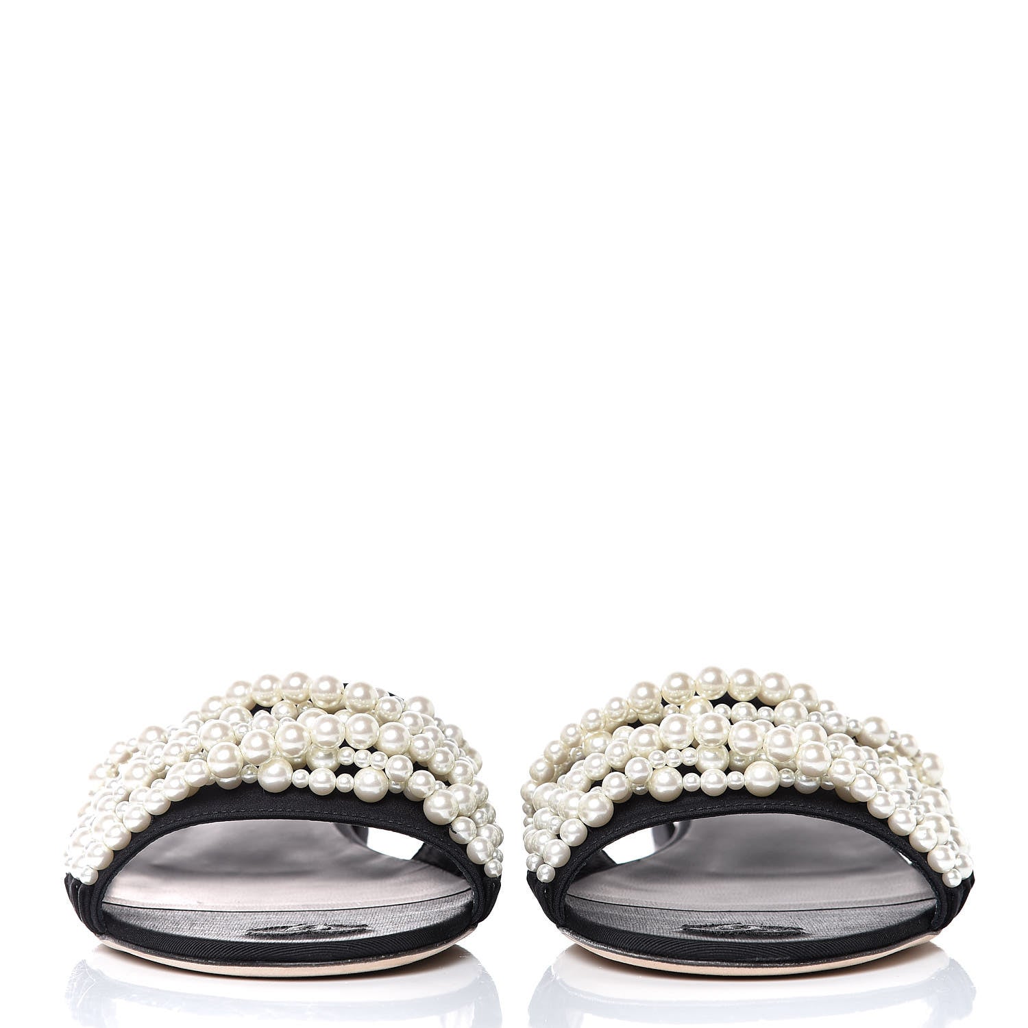 Chanel Satin Pearl Flat Sandals 39 Black 2 of 12