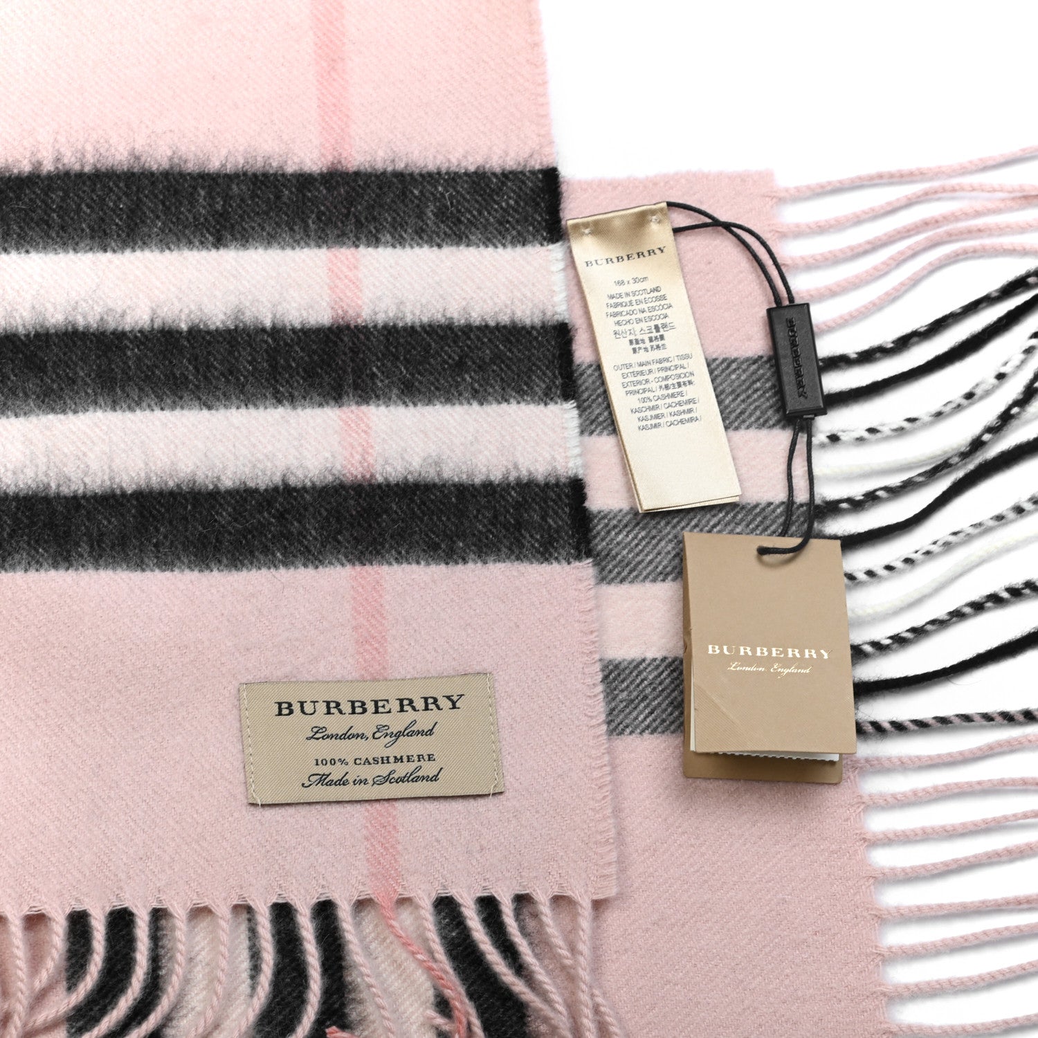 Burberry Cashmere Giant Heritage Check Fringe Scarf Ash Rose 4 of 4