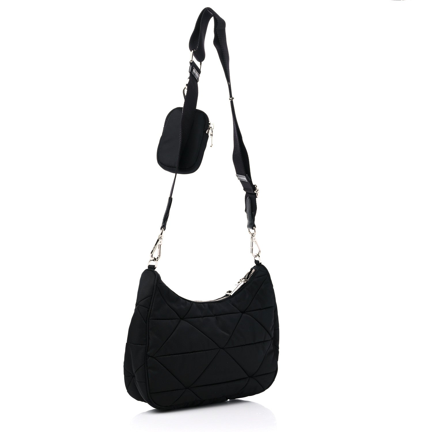 Prada Re-Nylon Triangle Padded Patchwork Shoulder Bag Black 3 of 8